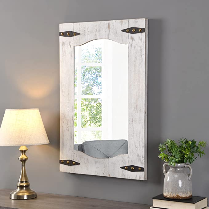 FirsTime & Co. Barn Door Wall Mirror, 33.5"H x 21.5"W, Tan/Ivory Wood