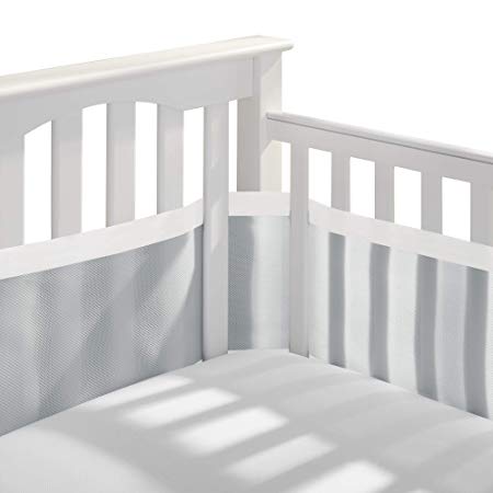 BreathableBaby | Deluxe Breathable Mesh Crib Liner | Doctor Endorsed and Gray W/White Muslin Trim
