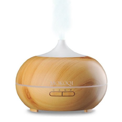 Ultrasonic HumidifierMKQPOWER Aromatherapy Essential Oil Diffuser Wood Grain 300ML Cool Mist Whisper-Quiet Humidifier with Color LED Light Changing and 4 Timer SettingsWaterless Auto Shut-off for SpaHomeOffice