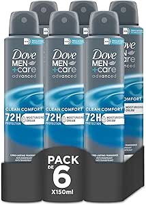 Dove Men  Care Aerosol Para Hombre Clean Comfort 72 h, 150 ML, pack de 6 Unidades, Sin fragancia