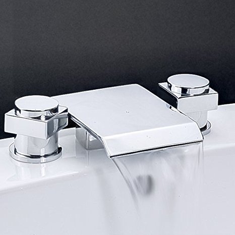 Two Handles Widespread Waterfall Bathroom Sink Faucet , Chrome