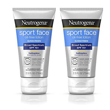 Neutrogena Sport Face Oil-Free Lotion Sunscreen with Broad Spectrum SPF 70 , Sweatproof & Waterproof Active Sunscreen, 2.5 fl. oz (Pack of 2)