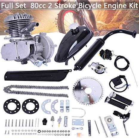 80CC Bicycle Engine Kit, Motorized Bike 2-Stroke, Petrol Gas Engine Kit, Super Fuel-efficient for 24",26" or 28" Bicycle (Silver)