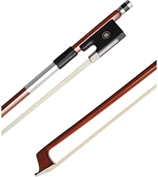 ADM 4/4 Full Size Student Violin Bow, Well Balanced Handmade Brazilwood Bow with Horsehair, Ebony Frog with Pearl Eye and Pearl Slide, Brown
