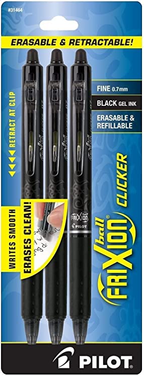 FriXion Clicker Erasable, Refillable & Retractable Gel Ink Pens, Fine Point, Black Ink, 3-Pack (31464) Improved Version (3-Count)