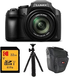 Panasonic DC-FZ80K LUMIX FZ80 18.1MP 4K 60x Long Zoom Digital Camera with Kodak 32GB Card, Holster Bag, and Flexible 12-inch Spider Tripod Bundle (4 Items)