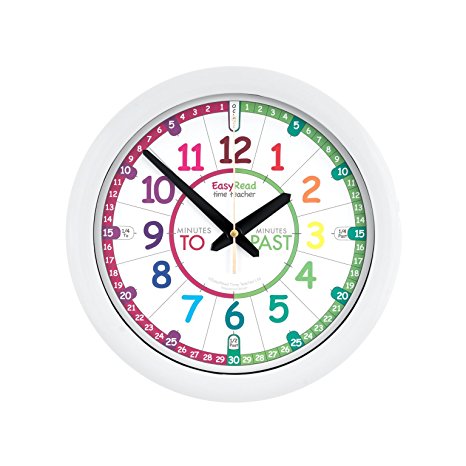 EasyRead Time Teacher Children's Wall Clock, Past & To format with silent movement. Learn to tell the time in 3 simple steps, for children age 5-12.