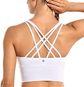 CRZ YOGA Strappy Sports Bras for Women Longline Wirefree Padded Medium Support Yoga Bra Top