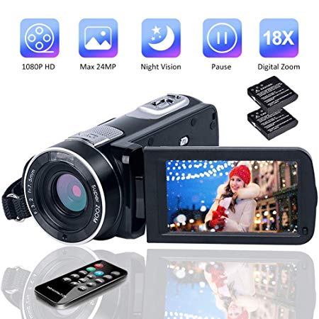Camcorder Video Camera Full HD Digital Camera 1080P 24.0MP Vlogging Camera Night Vision Pause Function with Remote Controller
