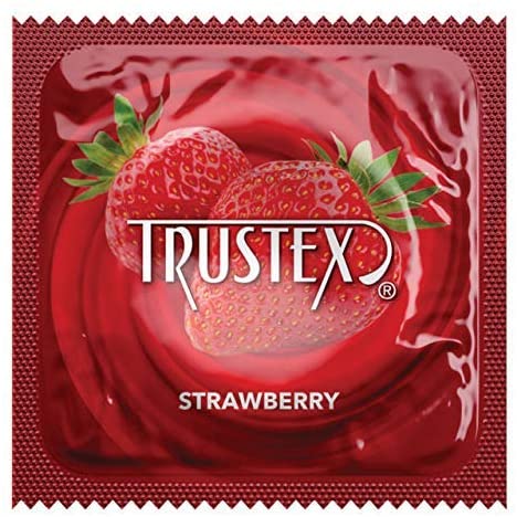Trustex Strawberry with Brass Lunamax Pocket Case, Flavored Lubricated Latex Condoms-24 Count