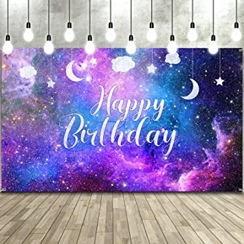 Space Galaxy Birthday Backdrop Cosmic Galaxy Background Starry Universe Nebula Stars Photography Background Banner for Kids Birthday Party Baby Shower Decoration, 70.8 x 43.3 Inches