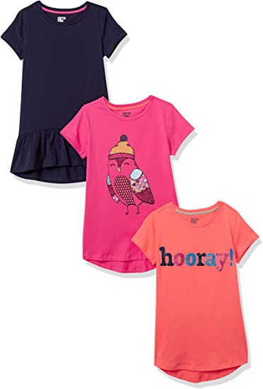 Spotted Zebra Girls and Toddlers' Short-Sleeve Tunic T-Shirts, Multipacks