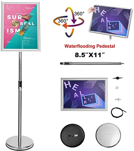 GUOHONG Sign Holder Adjustable Poster Stand Aluminum Snap Open Frame,Standing Floor Sign Stand for 8.5 x 11 Inch,Vertical and Horizontal View Sign Displayed, Sliver