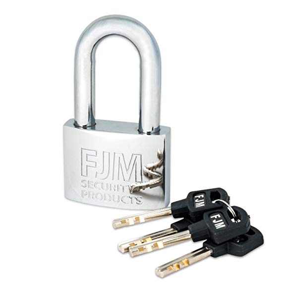 FJM Security SPRM60-CR 2" Heavy Duty Long Shackle Padlock With Chrome Plating, Keyed Different