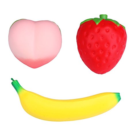 Jumbo Slow Rising Squishies Strawberry Banana Peach Charms Kawaii Fruit Squishies Cream Scented Toys For Kids and Adults [Pack of 3]