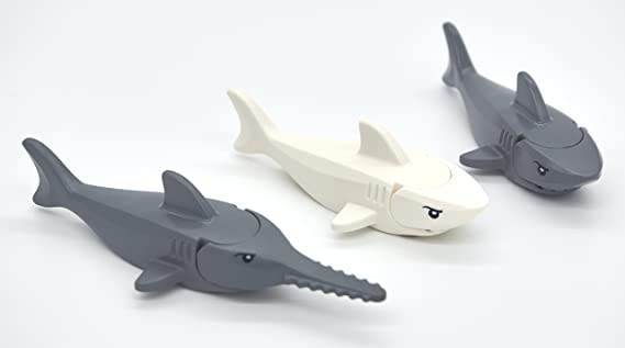 LEGO Shark and Sawfish Combo Pack with Gills and Printed Eyes (1x Dark Gray Sawfish, 1x White Shark, 1x Dark Gray Shark)