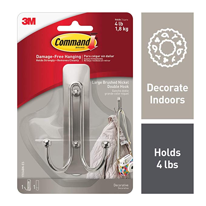 Command 17036BN-ES Wall Hooks Large Brushed Nickel