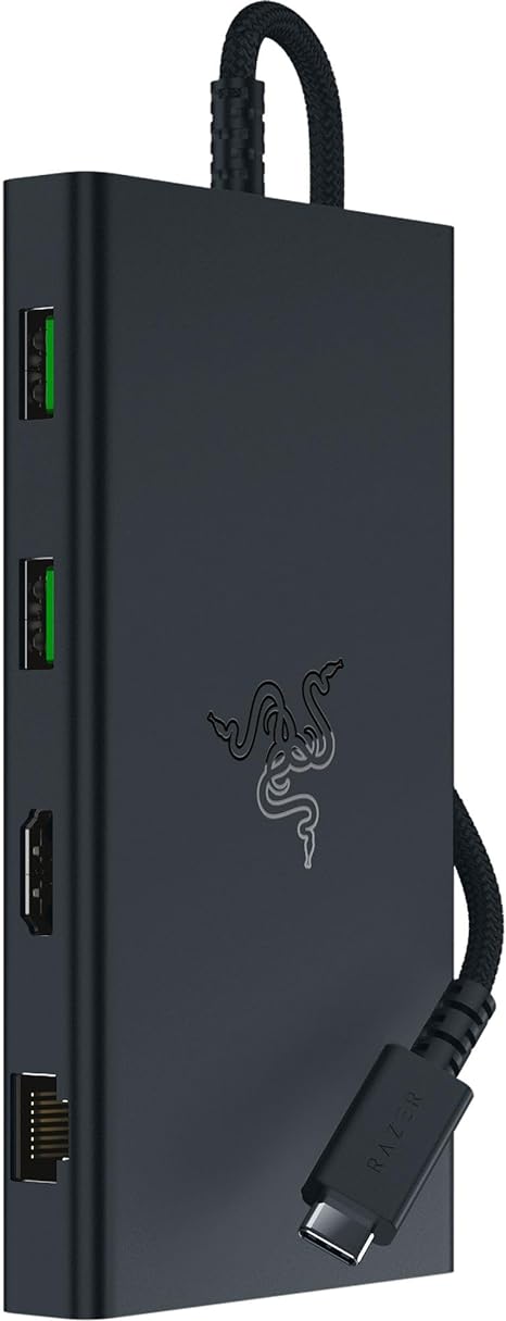 Razer USB-C Dock - 11 Anschlüsse mit HDMI, Gigabit-Ethernet, 3,5mm-Audio-Anschluss, USB-A & -C, kompatibel mit Windows und Mac (Bildschirm-Ausgabe mit 4K, 7.1 Surround Sound) Schwarz