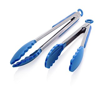 Oberhaus 9-Inch and 12-Inch Silicone Tongs, 2-Pack, Blue