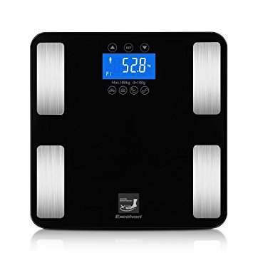 Excelvan S4 Digital Body Fat Scale Weight Mearsure (Touch 400 lb,Tempered Glass Platform, Measures up to 7 Parameters, 2 Year Warranty) (four pole piece)