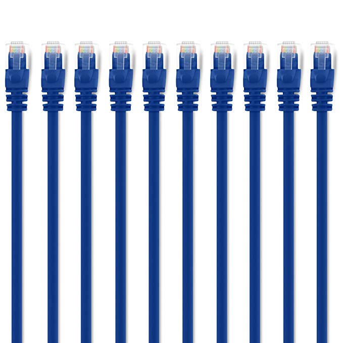 GearIT 10 Pack, Cat 6 Ethernet Cable Cat6 Snagless Patch 10 Feet - Computer LAN Network Cord, Blue - Compatible with 10 Port Switch POE 10port Gigabit