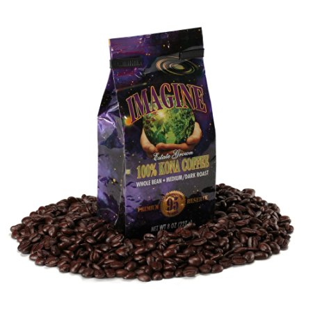 Kona Coffee Beans by Imagine - 100% Kona Hawaii - Medium Dark Roast Whole Bean - 4 oz Bag