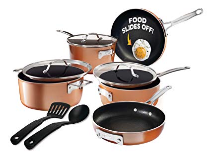 Gotham Steel Stackable Pots and Pans Set – Stackmaster 10 Piece Cookware Set with Ultra Nonstick Cast Texture Ceramic Coating, Saves 30% Space, Sauce Pans, Stock Pots, Skillets & More –Dishwasher Safe