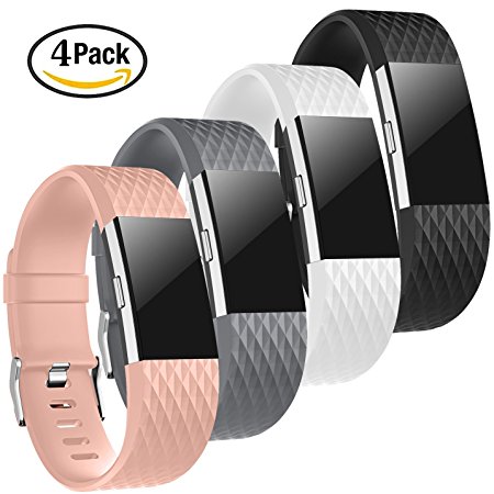 For Fitbit Charge 2 Bands, TreasureMax 4PCS Replacement Band with Metal Clasp for Fitbit Charge 2 Band / Charge 2 Fitbit / Fitbit 2 / Charge 2 Bands / Fitbit Charge 2, No Tracker