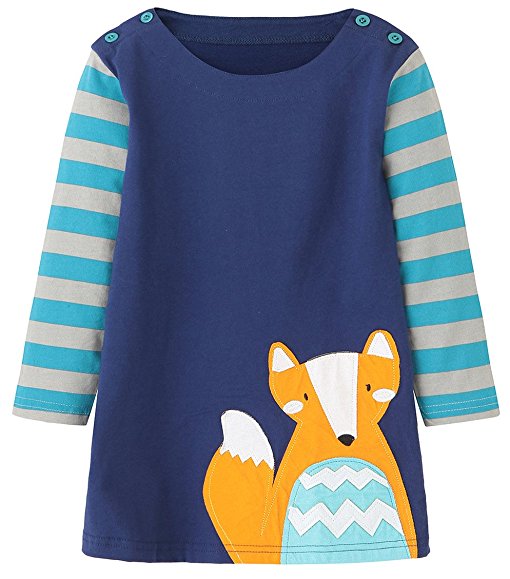 Girls Cotton Longsleeve Casual Dresses Applique Cartoon by Fiream