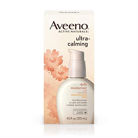 Aveeno Ultra-Calming Fragrance-Free Daily Facial Moisturizer for Sensitive, Dry Skin with SPF 15 Mineral Sunscreen, Calming Feverfew & Nourishing Oat, 4 fl. oz