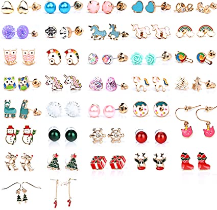 32/36 Pairs Hypoallergenic Christmas Earrings Gifts for Girls Kids Colorful Cute Stud Earrings Set for Teen Girls