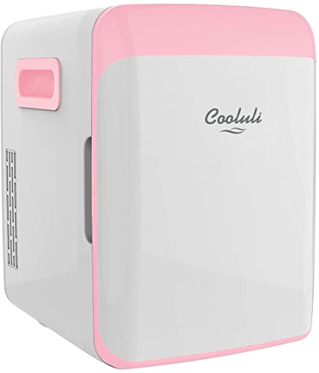 Cooluli Classic Pink 10 Liter Compact Portable Cooler Warmer Mini Fridge for Bedroom, Office, Dorm, Car - Great for Skincare & Cosmetics (110-240V/12V)
