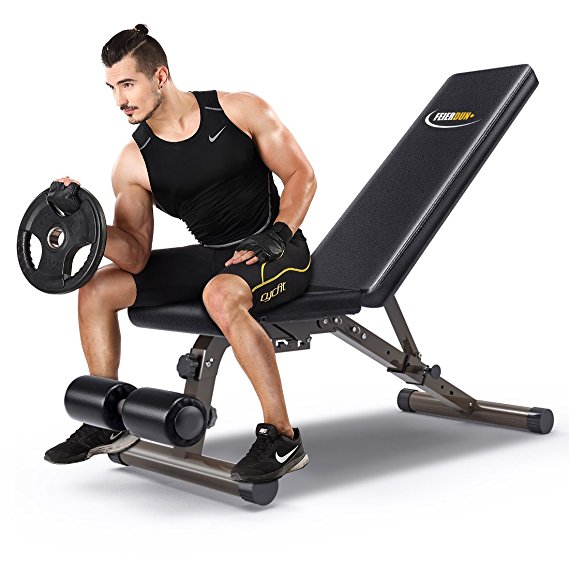FEIERDUN Utility Weight Bench - 882 lbs Capacity Exercise Bench Adjustable Gym Bench 5 Back Pad Positions from Flat/Incline/Decline with 3 Position Seat