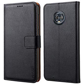 Peakally Moto G6 Case, Premium PU Leather Flip Wallet Case Cover for Moto G6 5.7" [Card Slots] [Kickstand] [Magnetic Closure]-Black