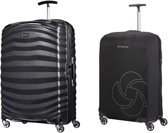 Samsonite Lite-Shock - Spinner L Koffer, 75 cm, 98,5 L, mit 4 Rollen, Schwarz (Black) & Global Travel Accessories Faltbare Kofferhülle, L, schwarz (Black)