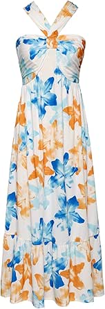 GRACE KARIN 2024 Women's Criss Cross Halterneck Sleeveless Summer Floral Print Flowy A Line Maxi Dress