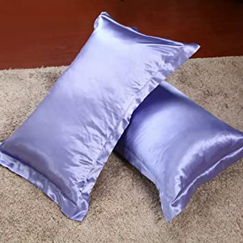 Magideal 2xSilky Soft Satin Standard Pillow Cushion Cover Pillowcase Bed Decor-Purple