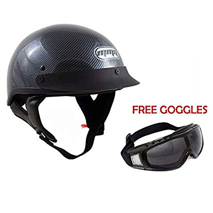MMG Motorcycle Helmets - Half 1/2 Shell Cruiser DOT Street Legal - Carbon Fiber (X-Large)   Free Riding Goggles