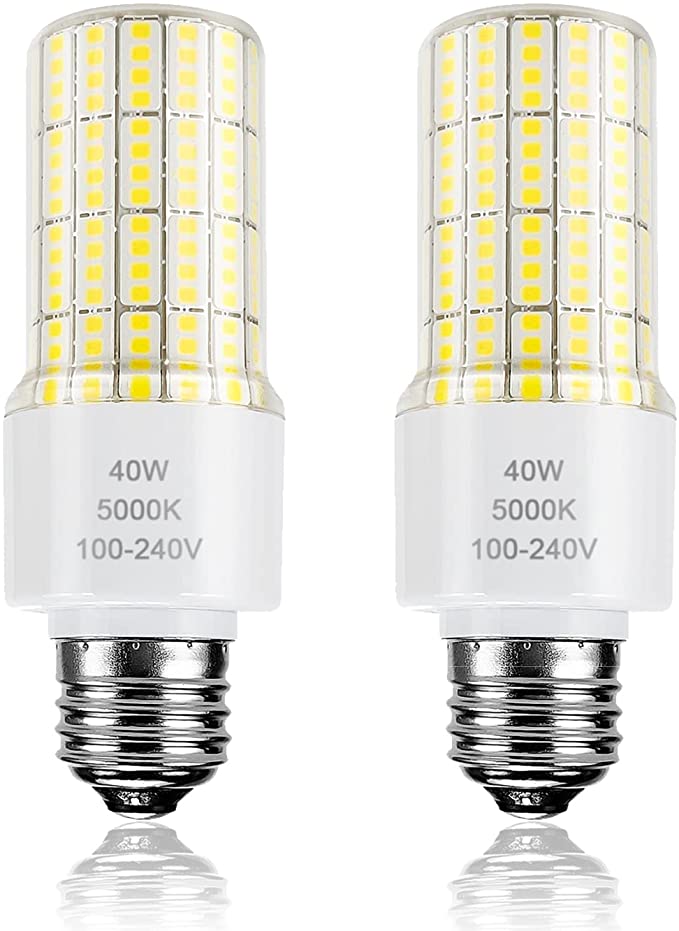 2-Pack 40W LED Corn Light Bulb- 300W Equivalent 5000 Lumen 5000K Daylight- E26 Base LED Corn Light for Home Garage Warehouse Workshop Office Backyard