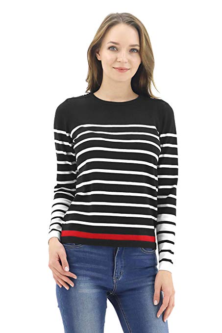 BENANCY Women's Crewneck Striped Long Sleeve Soft Pullover Knit Sweater Tops