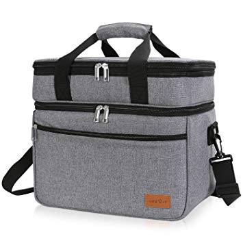 Lifewit 30 Can Double Deck Cooler Bag Insulated Lunch Bag Large Pocket Adjustable Strap for Picnics, Parties, Tailgating, Camping,BBQ Grey