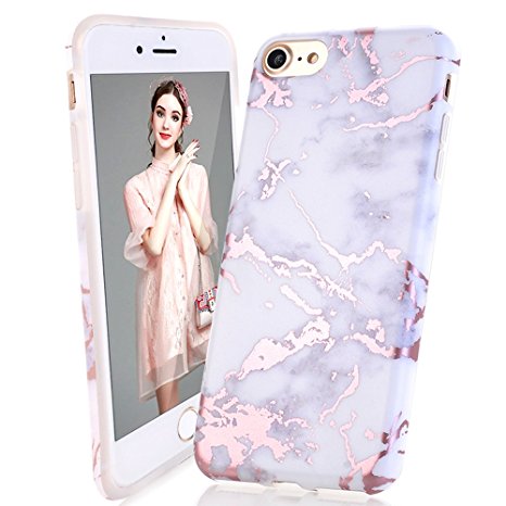 iPhone 5 Case,iPhone 5S SE Case,Shiny Rose Gold Metallic White Marble Design, LUOLNH Shockproof Clear Bumper TPU Soft Case Rubber Silicone Skin Cover Case for iPhone 5 5s SE