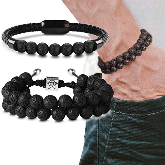 LOLIAS Wrap Leather Bracelet for Men Stainless Steel Magnetic-Clasp Braided Multi-Layer Bangle Cuff Bracelets