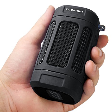 Portable Waterproof Bluetooth 4.0 Speaker by CLEARON - Great for Outdoors, Hiking & Bicycle Cycling w/ 12 Hours of Playtime & 100 ft. Bluetooth Range - Premium Sound Quality Loud Mini Speaker (Black)