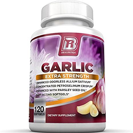 BRI Nutrition Odorless Garlic - 120 Softgels - 1000mg Pure And Potent Garlic Allium Sativum Supplement (Maximum Strength) - 60 Day Supply