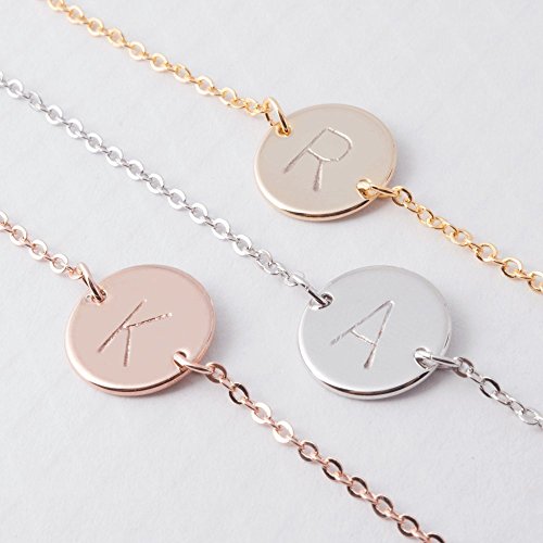 16K Initial Disc Bracelet - Dainty Personalized Engraving Gold Silver Rosegold Plated letter Delicate Initial charms bracelet Bridesmaid Gift