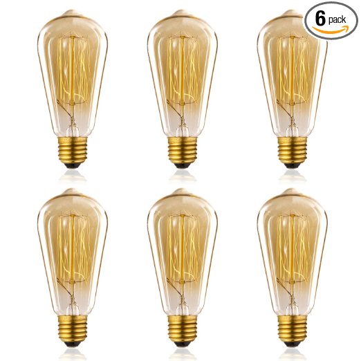 Homesita ST64 110V Vintage Antique Edison Style Incandescent Clear Glass Light Lamp Bulb Dimmable(6 pack)