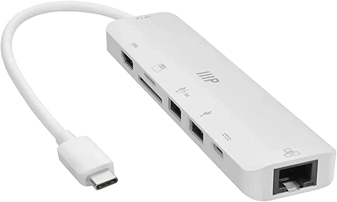 Monoprice 7-in-1 USB-C Multiport 4K HDMI Adapter, 4K@60Hz HDMI, Card Readers, Ethernet, and 100W Power Delivery, Compatible with MacBook Pro/Air 2020, Galaxy S21, iPad Pro 2020