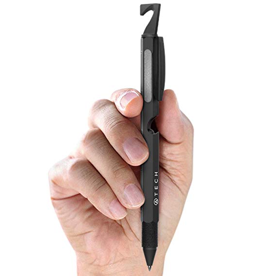 ATECH Multifunction Pen 9 in 1 Tech Tool Pen with Box Cutter, Level, File, Stylus, Bottle Opener, 2 Screw Drivers, and Ruler, Multi Tool Fit for Mens survival (9 in 1 Pen with Box Cutter [Black])