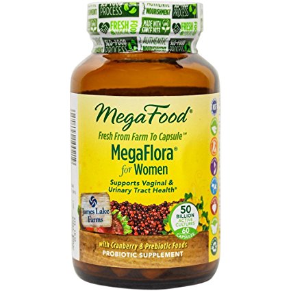 MegaFood - MegaFlora for Women, Prebiotic and Probiotic Help for Vaginal and Urinary Health, Digestion, and Intestinal Balance, 50 Billion CFU, Vegetarian, Gluten-Free, Non-GMO, 60 Capsules